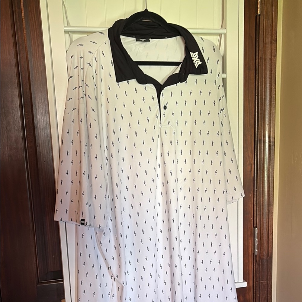 PXG Classic White and Black Polo Shirt with Pattern